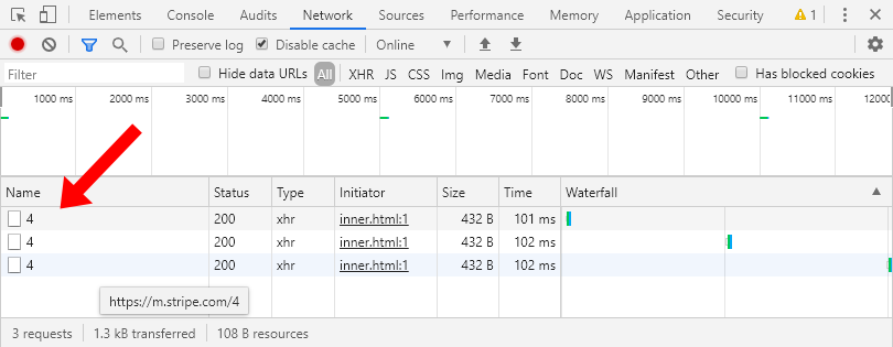 Stripe requests in Chrome network tab